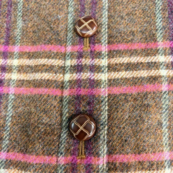 TALBOTS Plaid Button-Front Skirt Womens Sz 8 Brown Pink Wool Blend Western Retro - Picture 3 of 7
